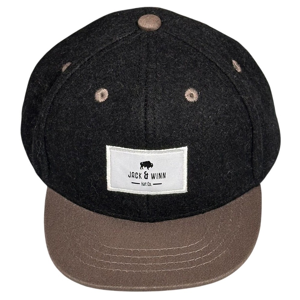 Jack & Winn Snapback Hat‎ Kids XS Black Brown Excellent Wool Blend Flat Brim